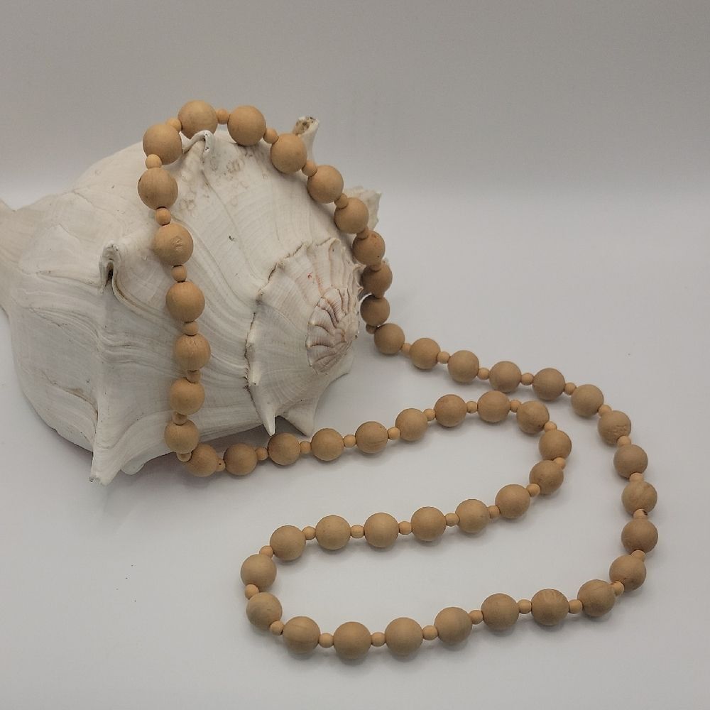 Natural Wood Bead Necklace Sandalwood Statement Jewelry Size Length 36"